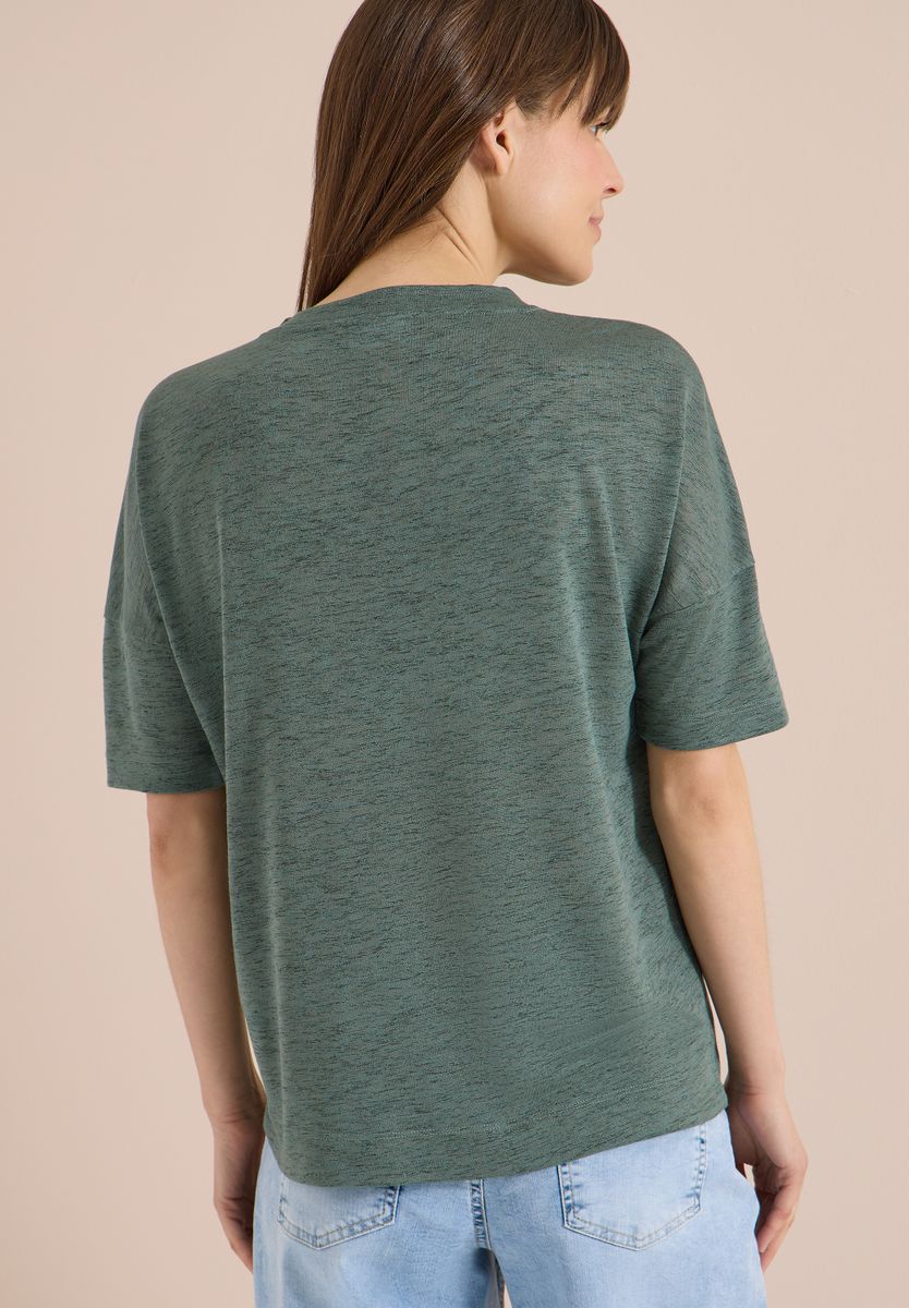 T-Shirt in Leinen-Optik mit Knöpfen