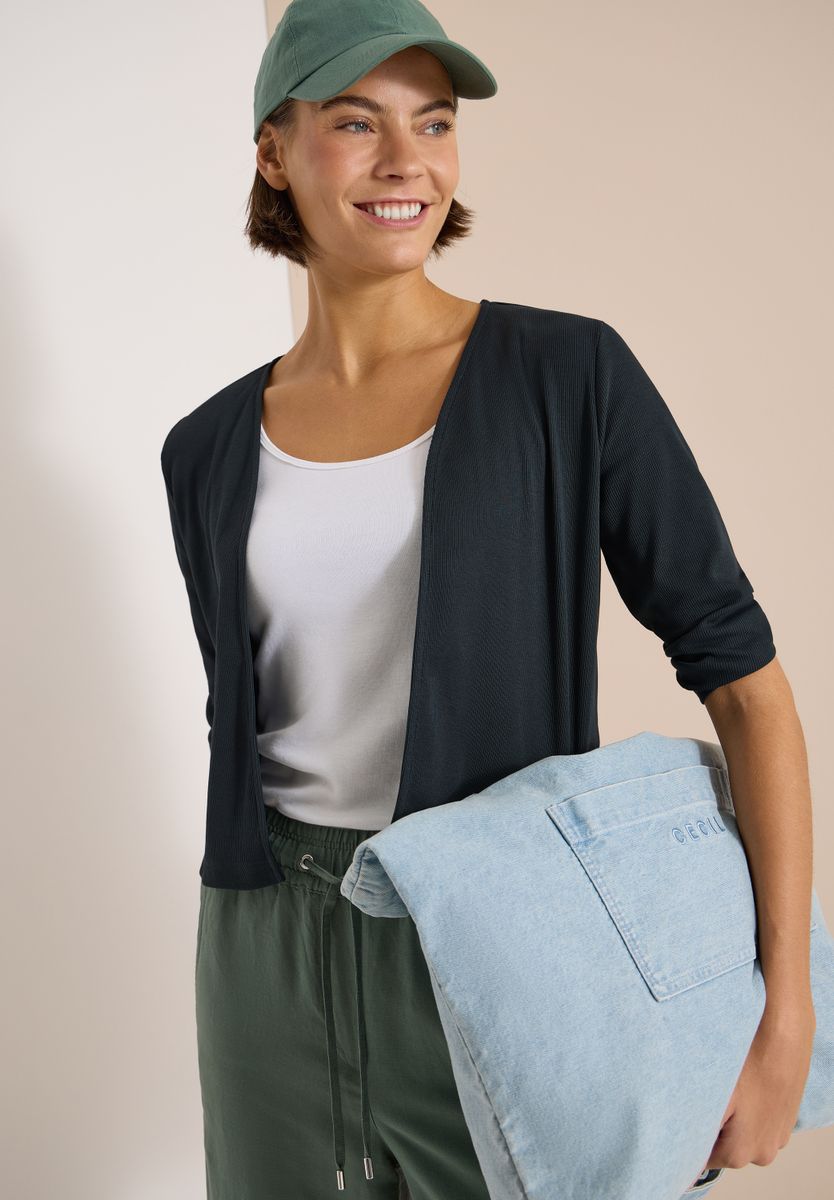 Offene 3/4-Arm Jacke in Rippstruktur