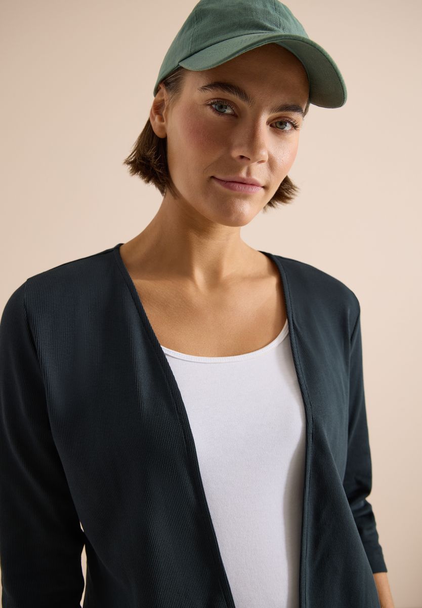 Offene 3/4-Arm Jacke in Rippstruktur