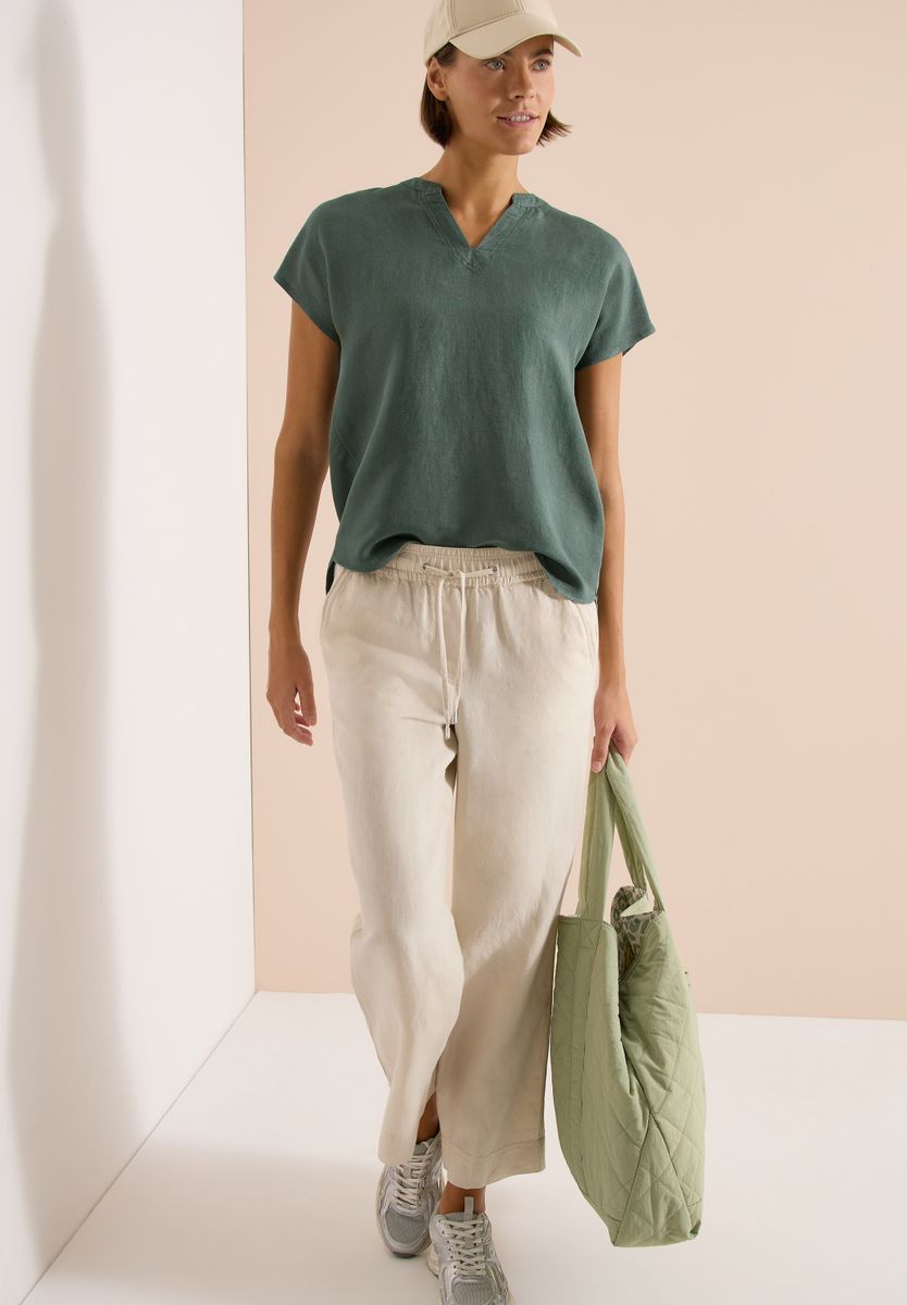 Dropped Shoulder Bluse aus Leinenmix
