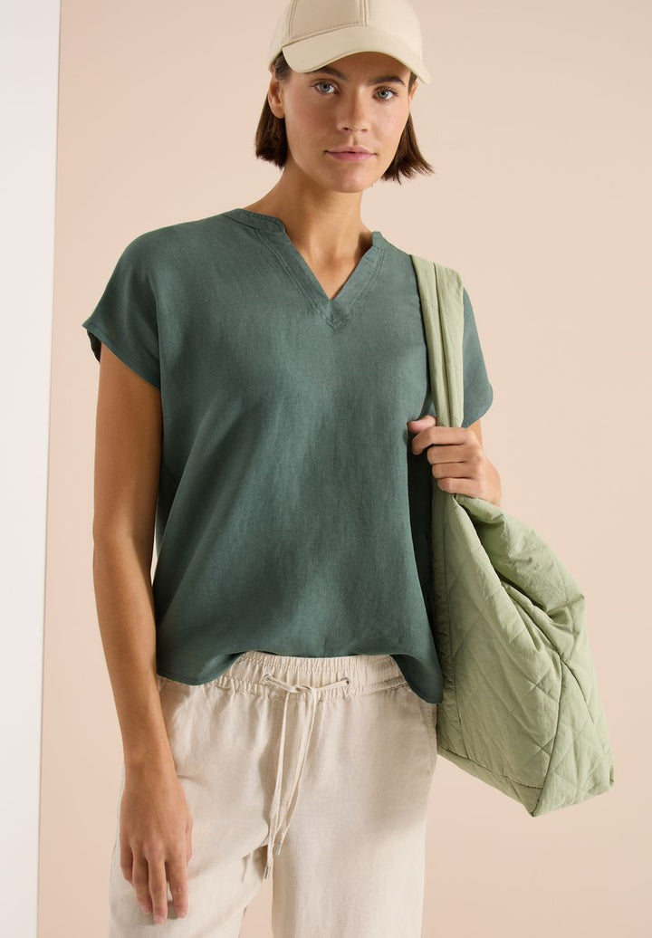 Dropped Shoulder Bluse aus Leinenmix