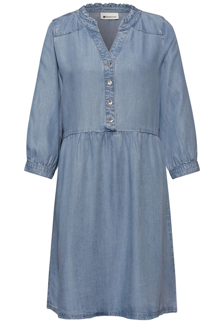 Knielanges Kleid mit Rüschen im Denim-Look