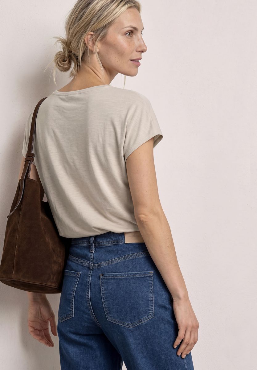 Silk-Look Shirt mit V-Neck und Deko-Detail