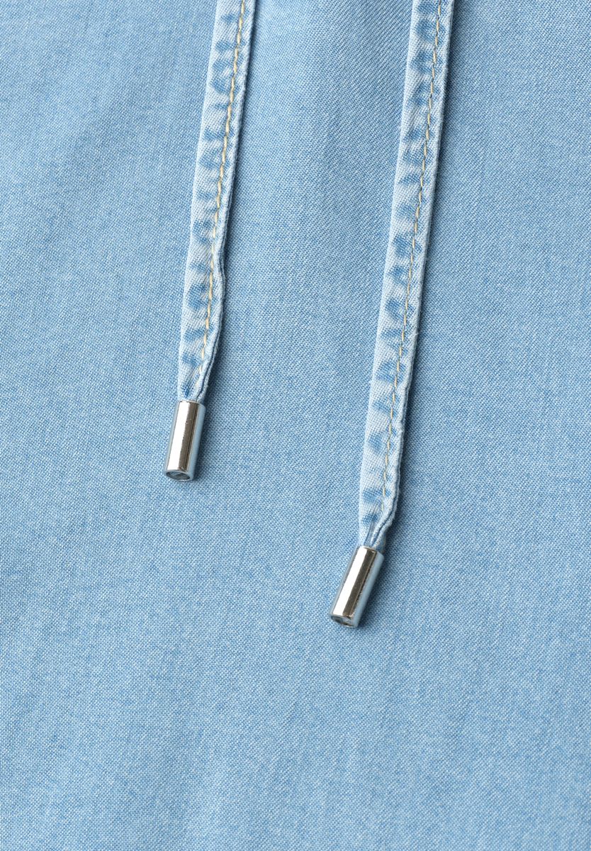 3/4-Arm Bluse mit Split Neck im Denim-Look