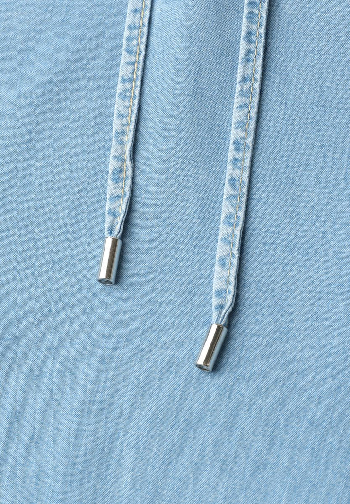 3/4-Arm Bluse mit Split Neck im Denim-Look