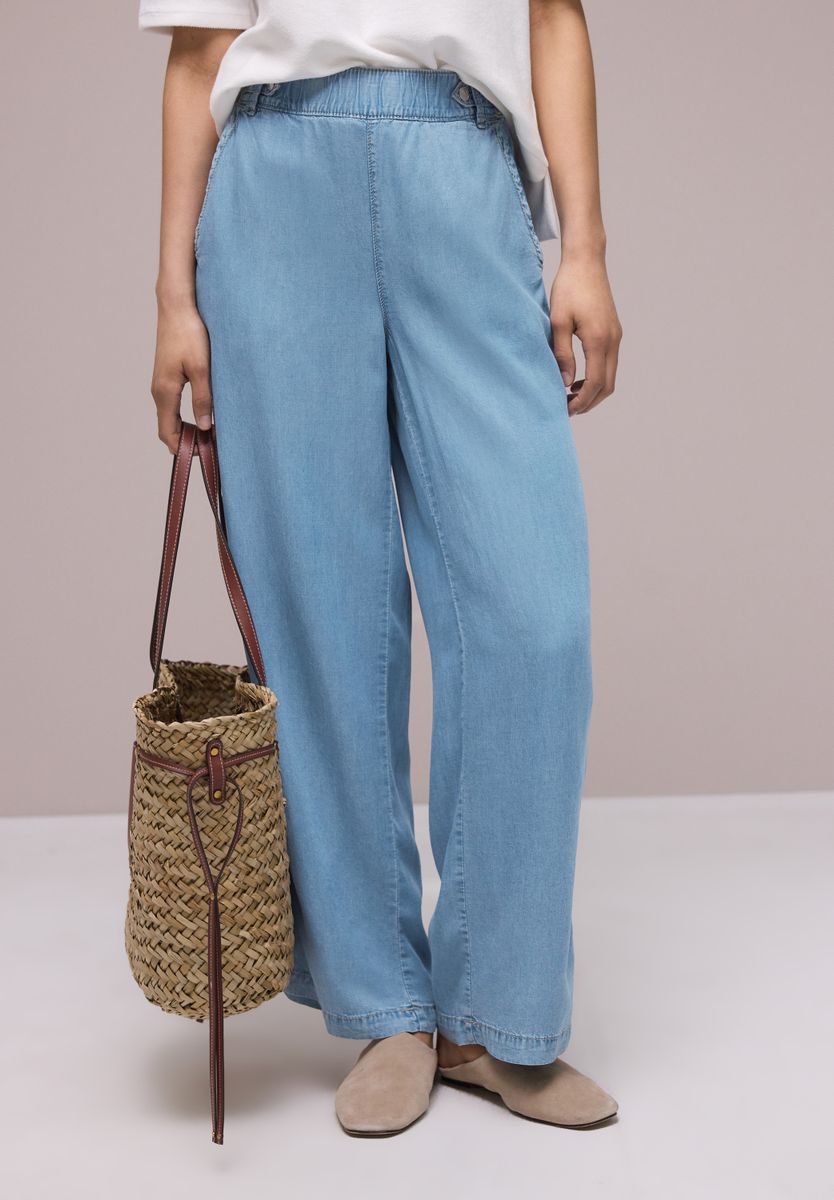 High Waist Wide Leg Hose mit Knopfdetails