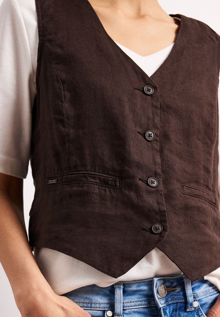 Weste mit V-Neck und Knöpfen aus Leinen