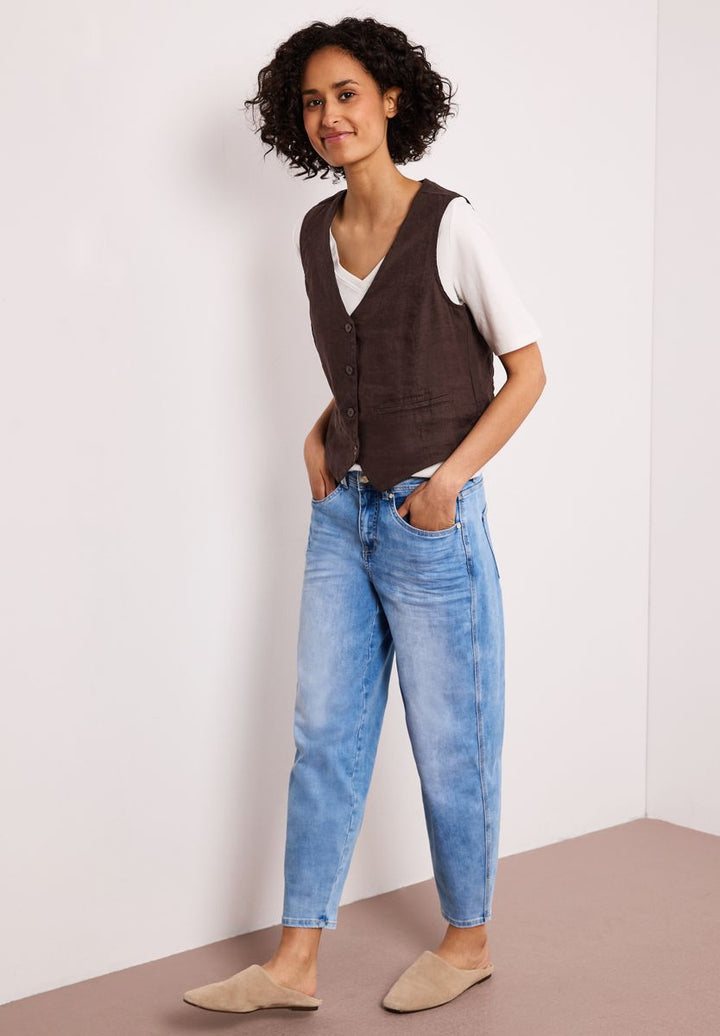 Weste mit V-Neck und Knöpfen aus Leinen