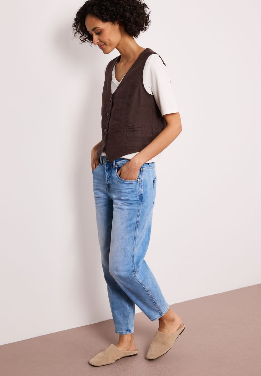 Weste mit V-Neck und Knöpfen aus Leinen