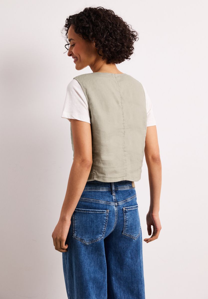 Weste mit V-Neck und Knöpfen aus Leinen