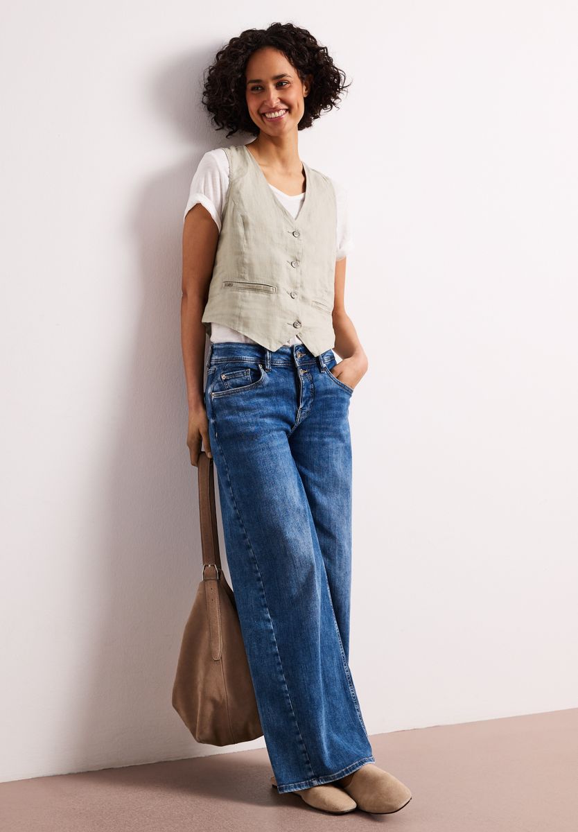 Weste mit V-Neck und Knöpfen aus Leinen