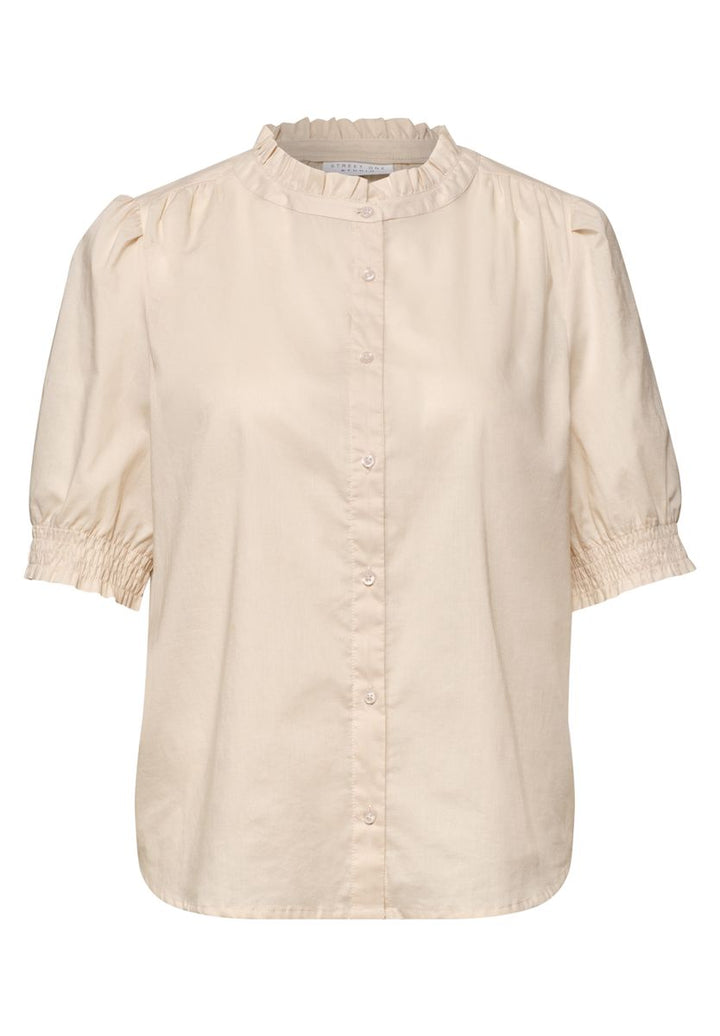 Kurzarm Bluse mit Rundhals und  Rüschen