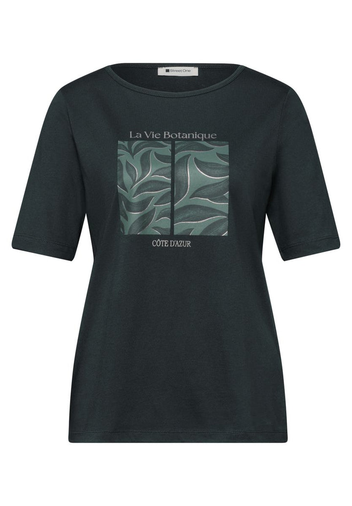 T-Shirt mit Rundhals und Blätter-Artwork