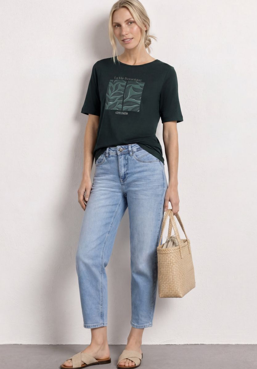 T-Shirt mit Rundhals und Blätter-Artwork