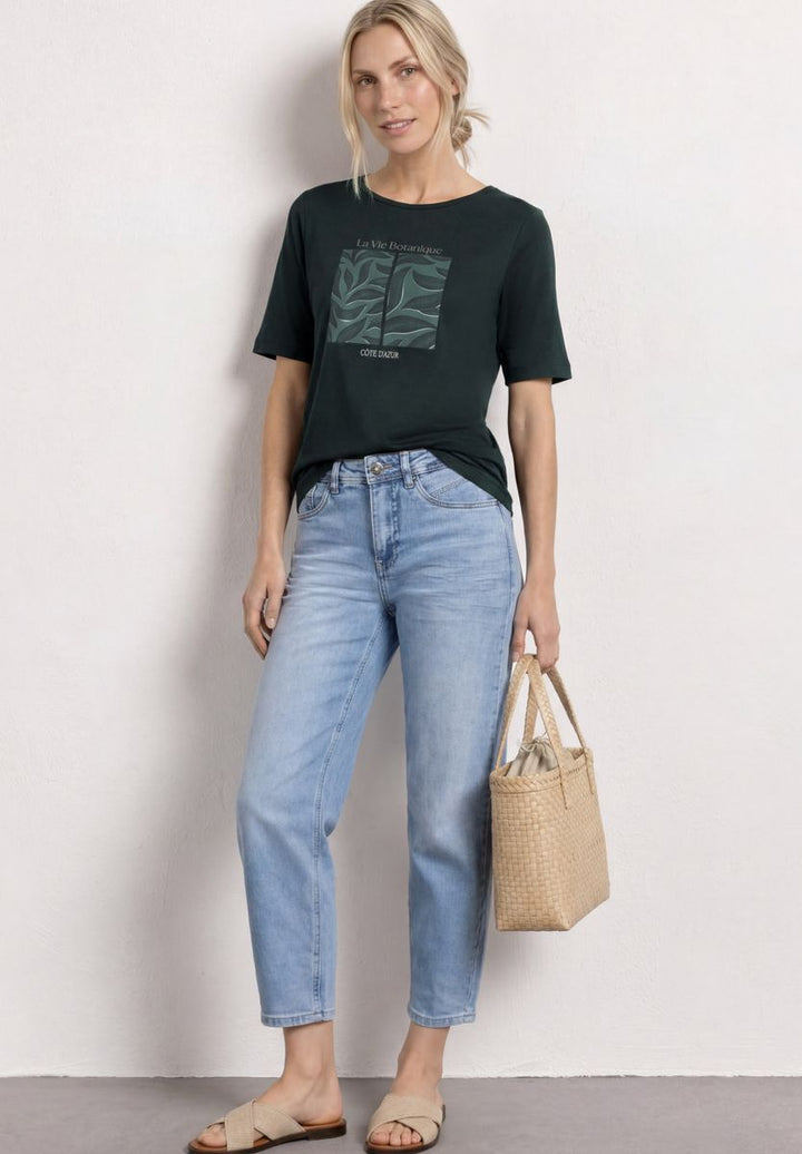 T-Shirt mit Rundhals und Blätter-Artwork