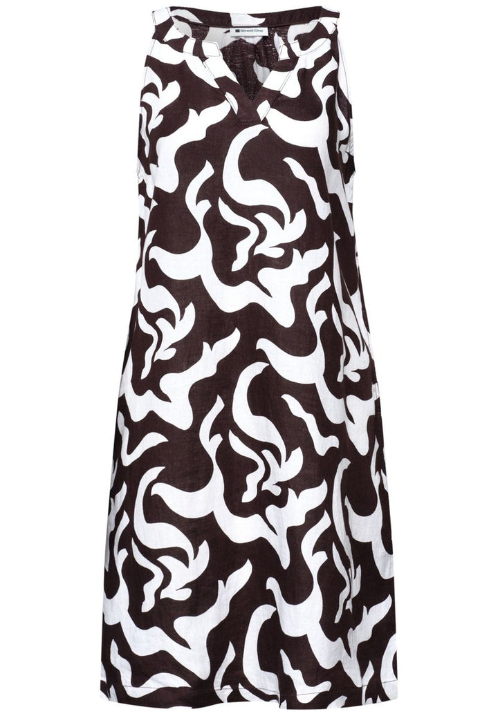 Knielanges Kleid mit Split Neck aus Leinen