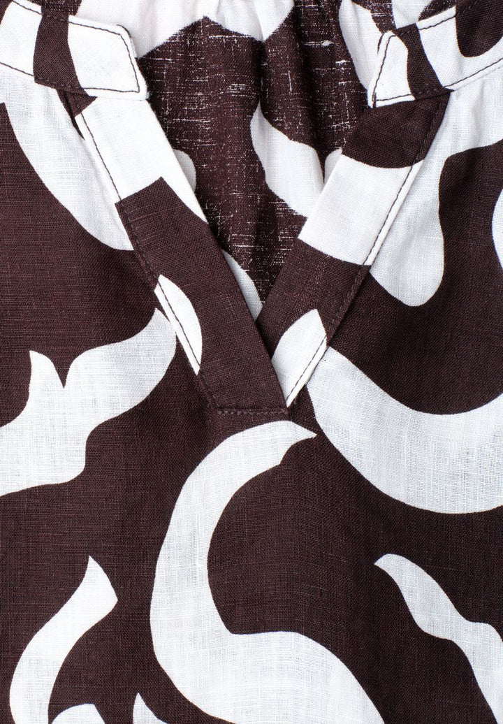 Knielanges Kleid mit Split Neck aus Leinen