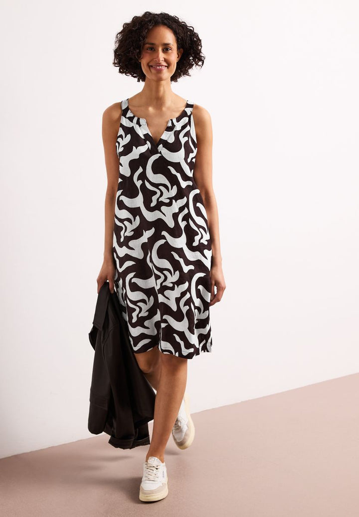 Knielanges Kleid mit Split Neck aus Leinen