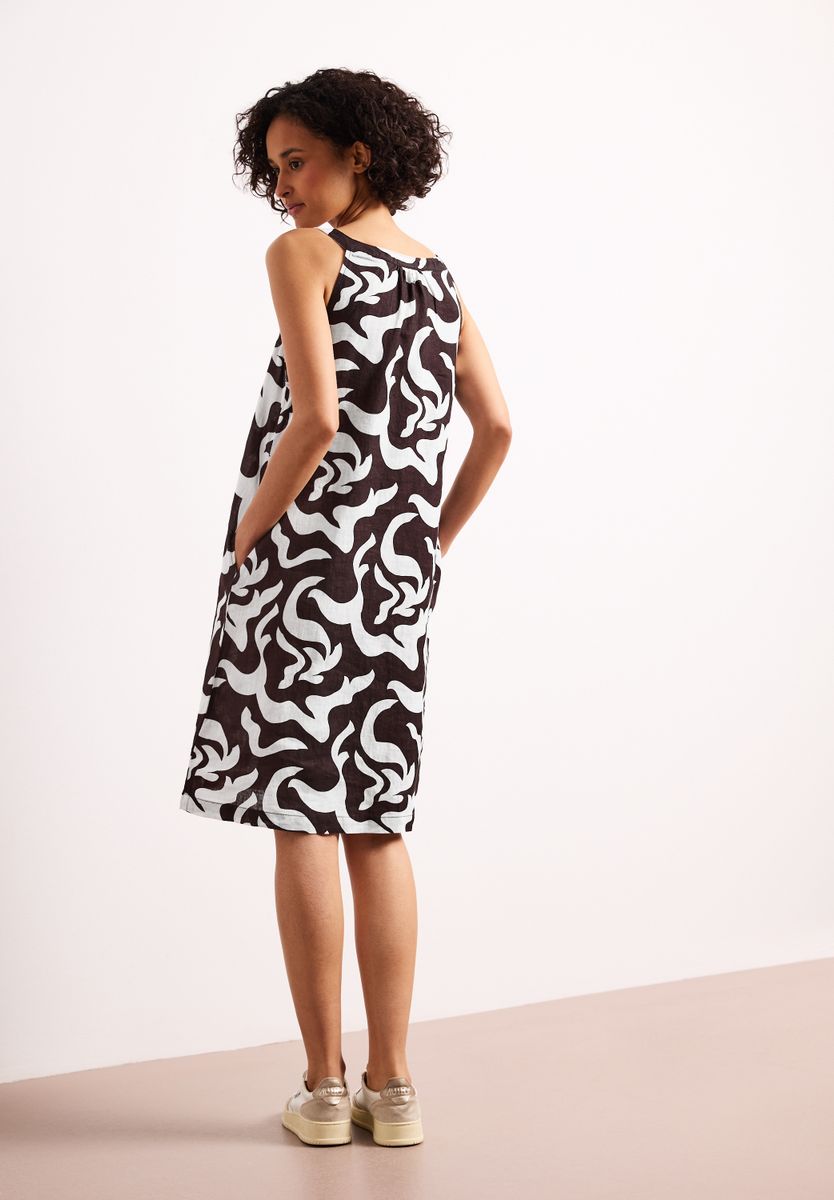 Knielanges Kleid mit Split Neck aus Leinen