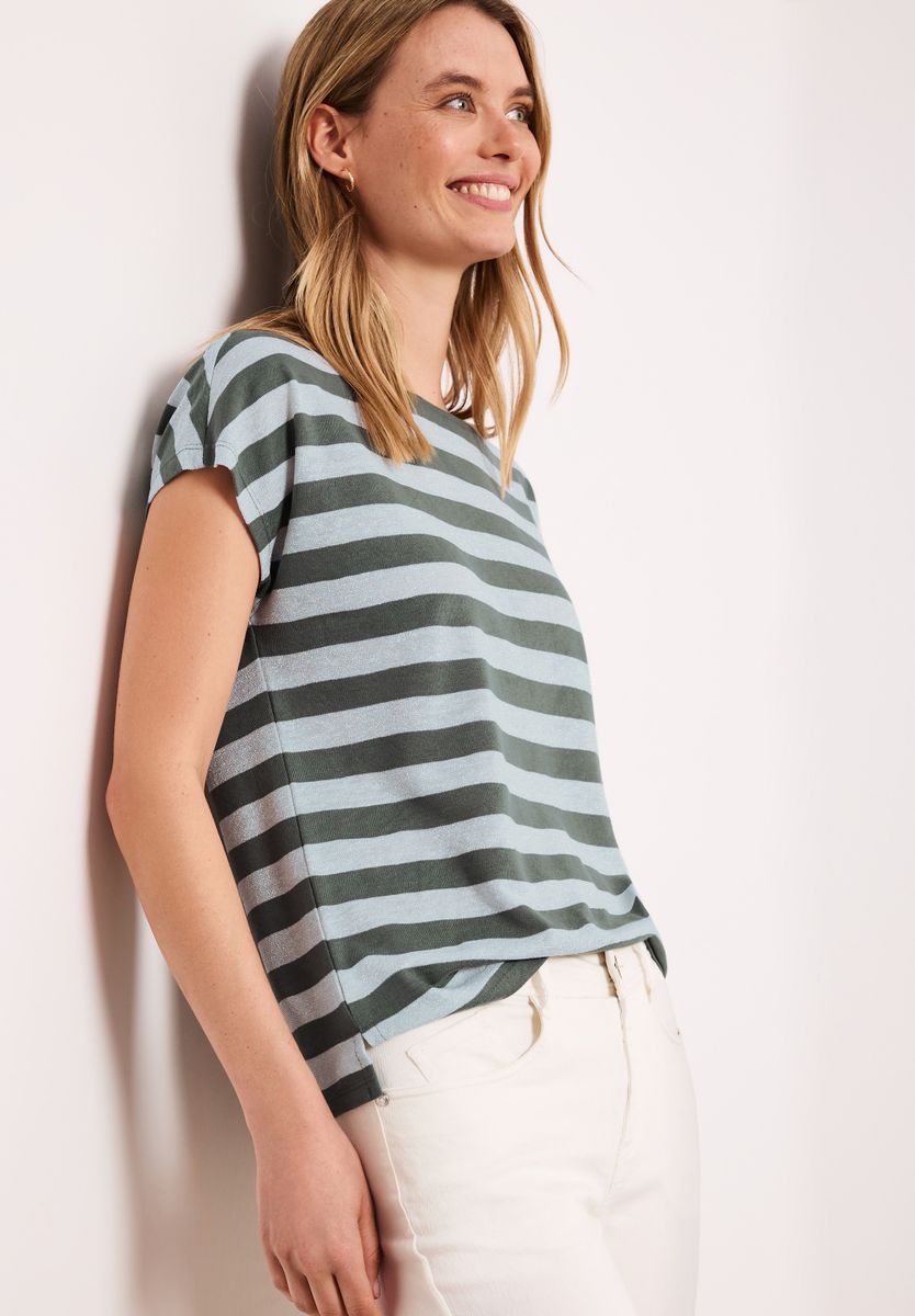 Dropped Shoulder Shirt mit Streifen und Glitzer