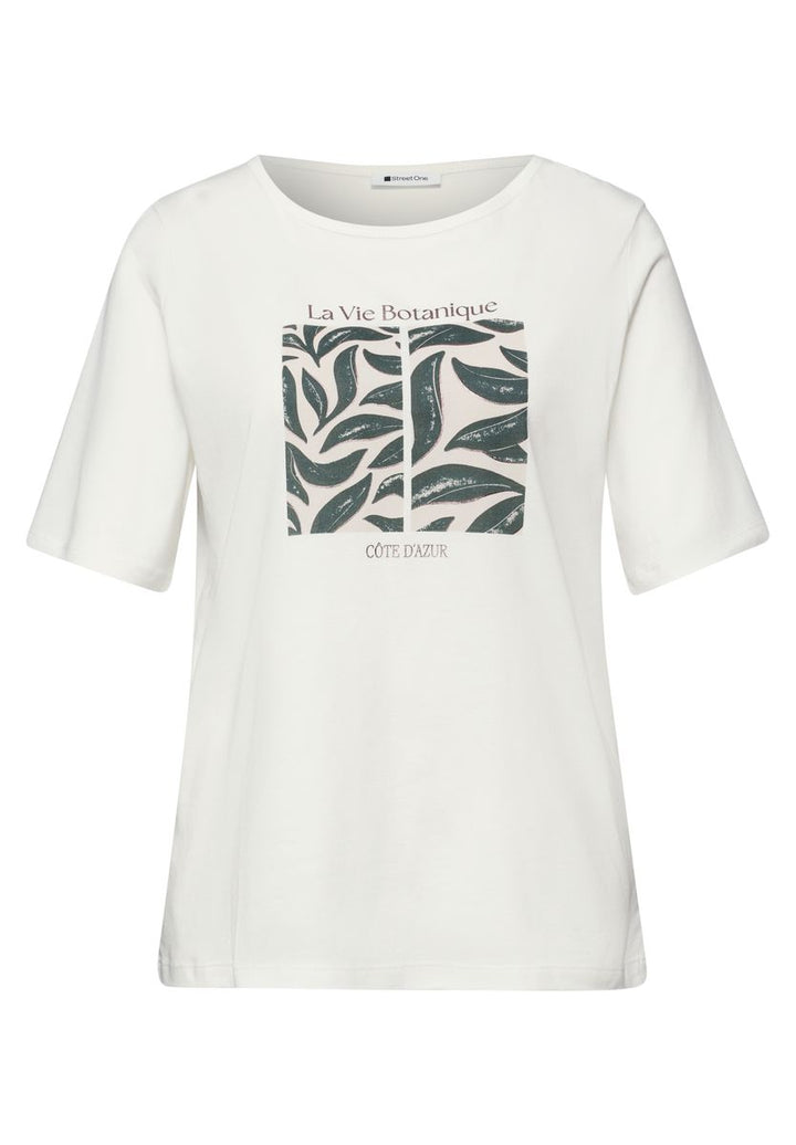 T-Shirt mit Rundhals und Blätter-Artwork