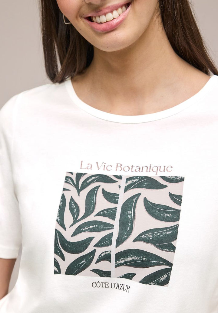 T-Shirt mit Rundhals und Blätter-Artwork