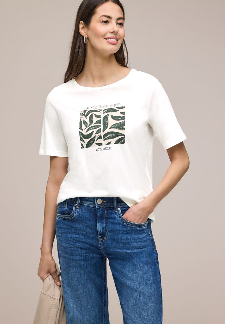 T-Shirt mit Rundhals und Blätter-Artwork