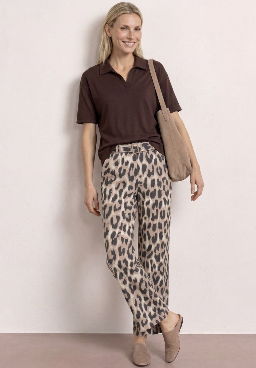 Wide Leg Hose mit Gürtel und Leo-Print