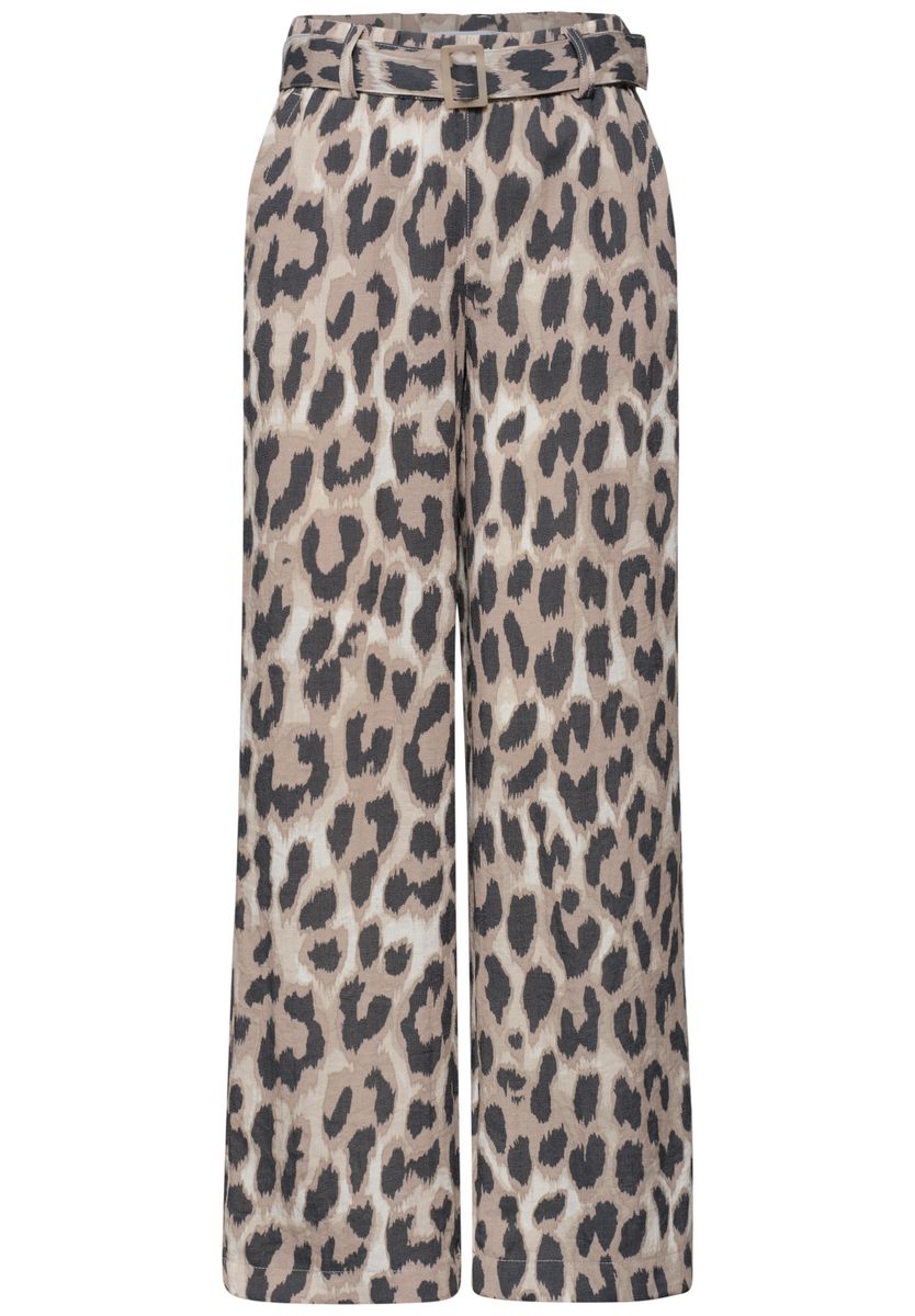 Wide Leg Hose mit Gürtel und Leo-Print