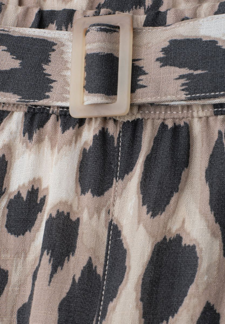 Wide Leg Hose mit Gürtel und Leo-Print