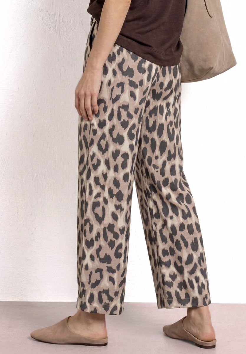 Wide Leg Hose mit Gürtel und Leo-Print