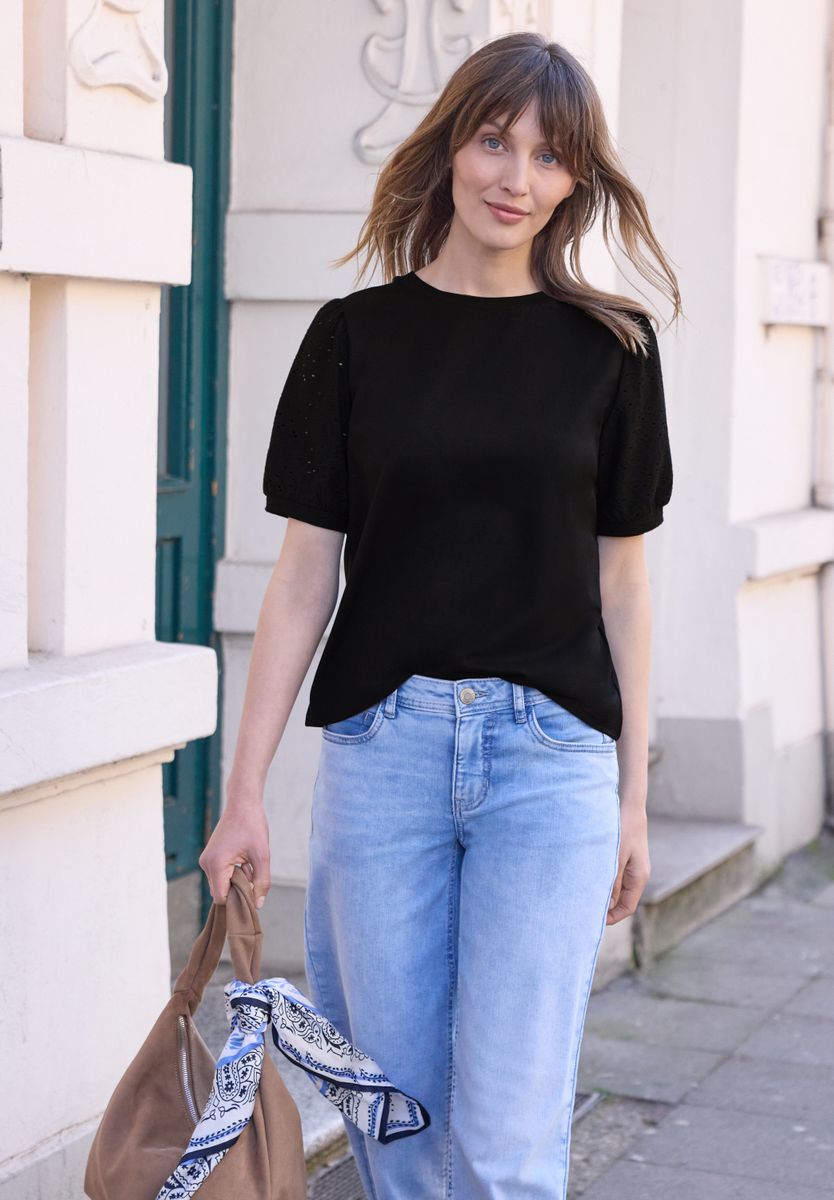 T-Shirt mit Rundhals und Spitzenärmeln