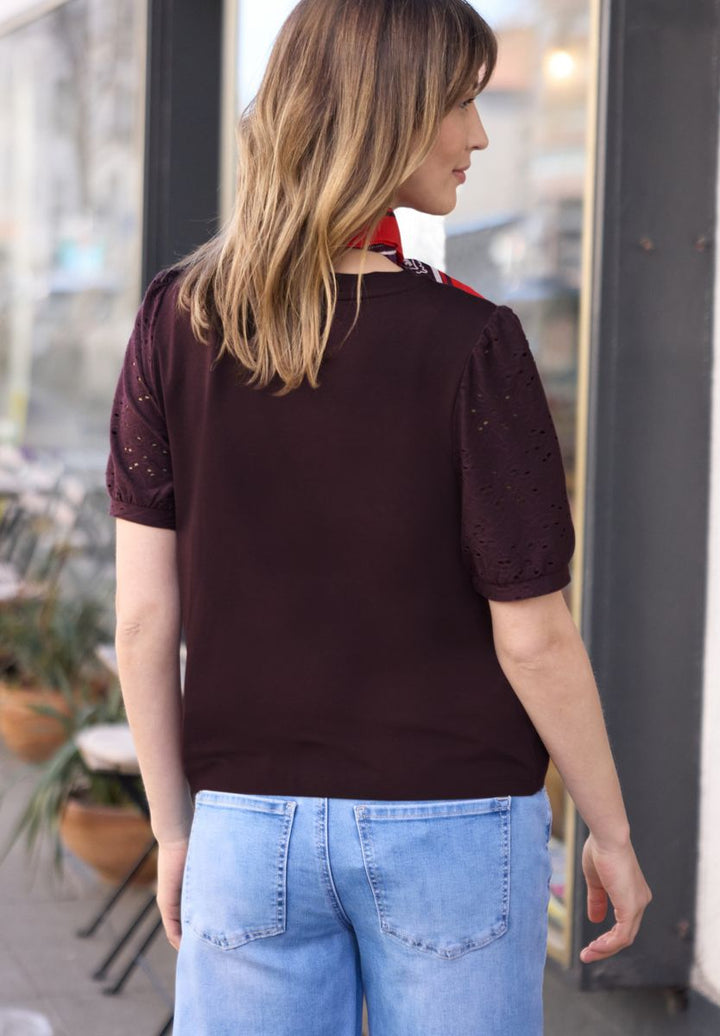 T-Shirt mit Rundhals und Spitzenärmeln