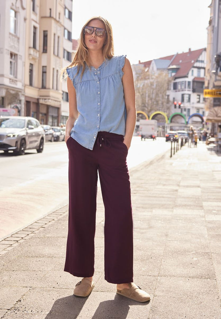Mid Waist Wide Leg Hose mit Struktur