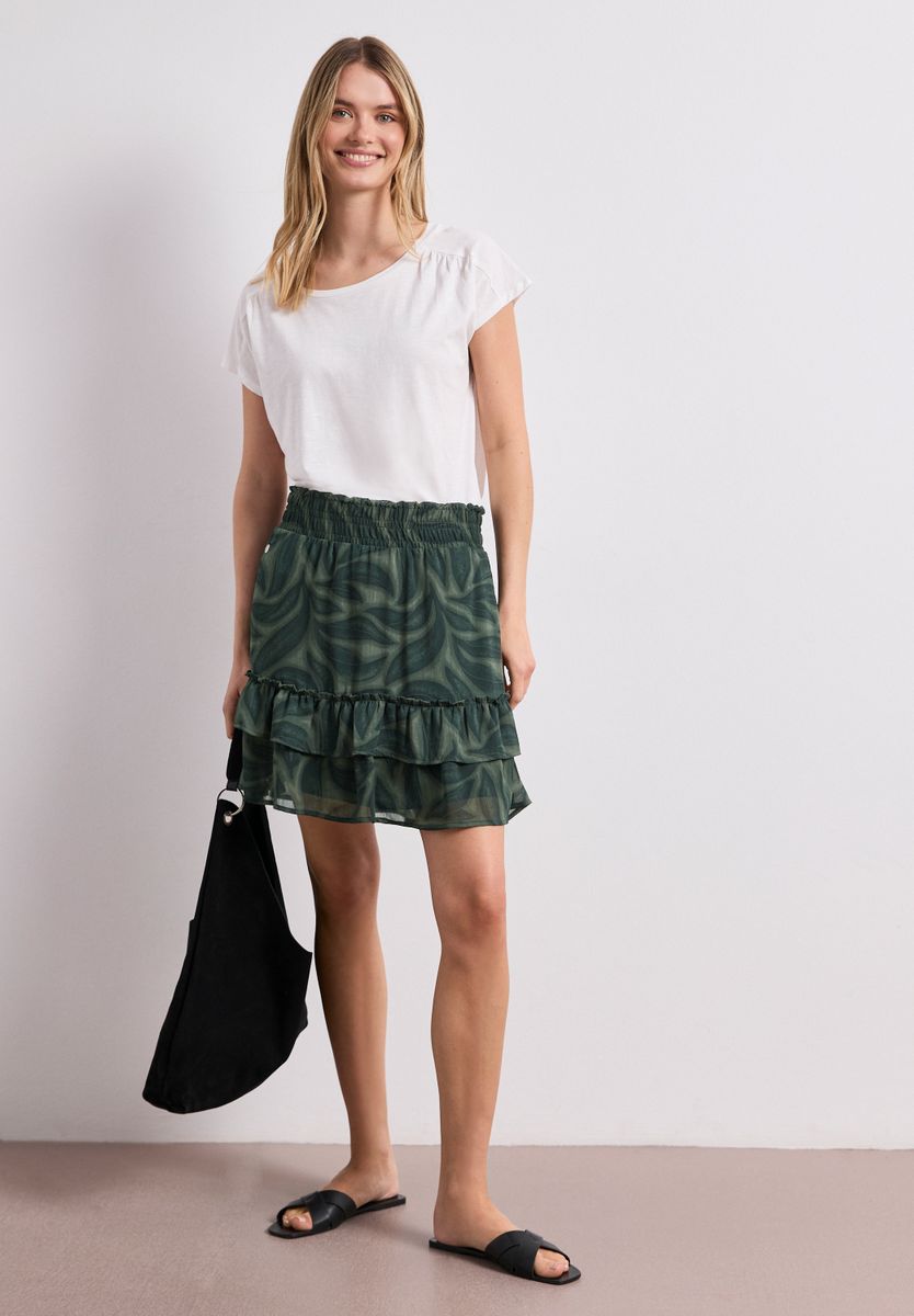 Knielanger Rock aus Chiffon mit Volants