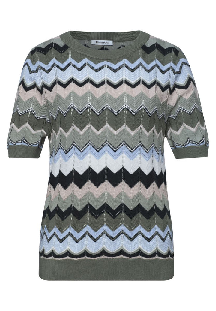 Kurzarm Pullover mit Zick-Zack-Muster