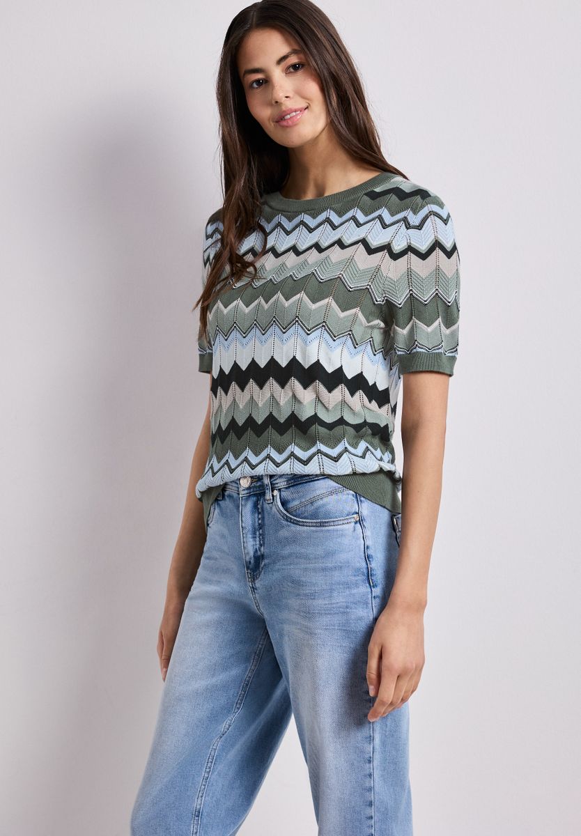 Kurzarm Pullover mit Zick-Zack-Muster