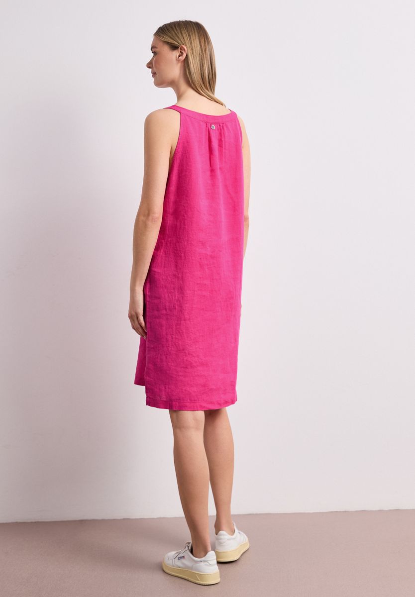 Knielanges Kleid mit Split Neck aus Leinen
