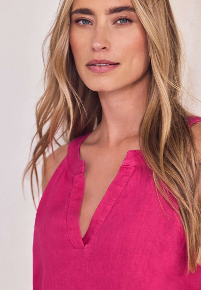 Knielanges Kleid mit Split Neck aus Leinen