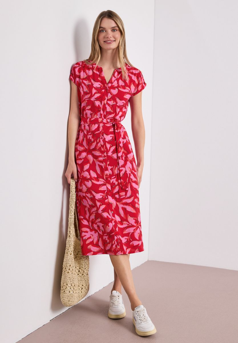 Midi-Kleid mit Split Neck und Print