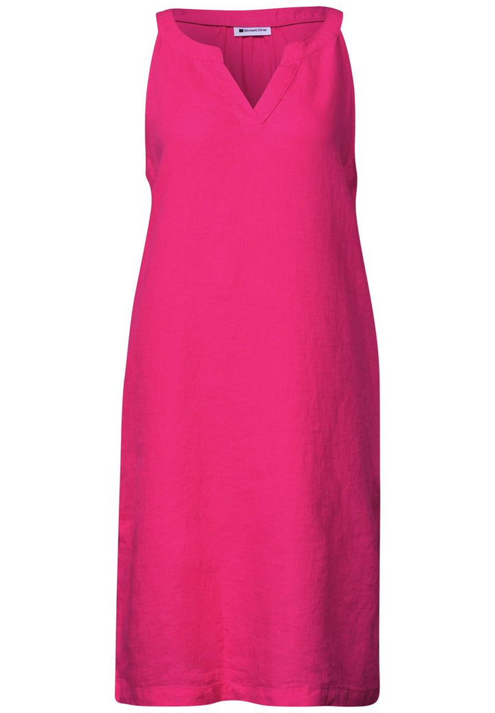 Knielanges Kleid mit Split Neck aus Leinen