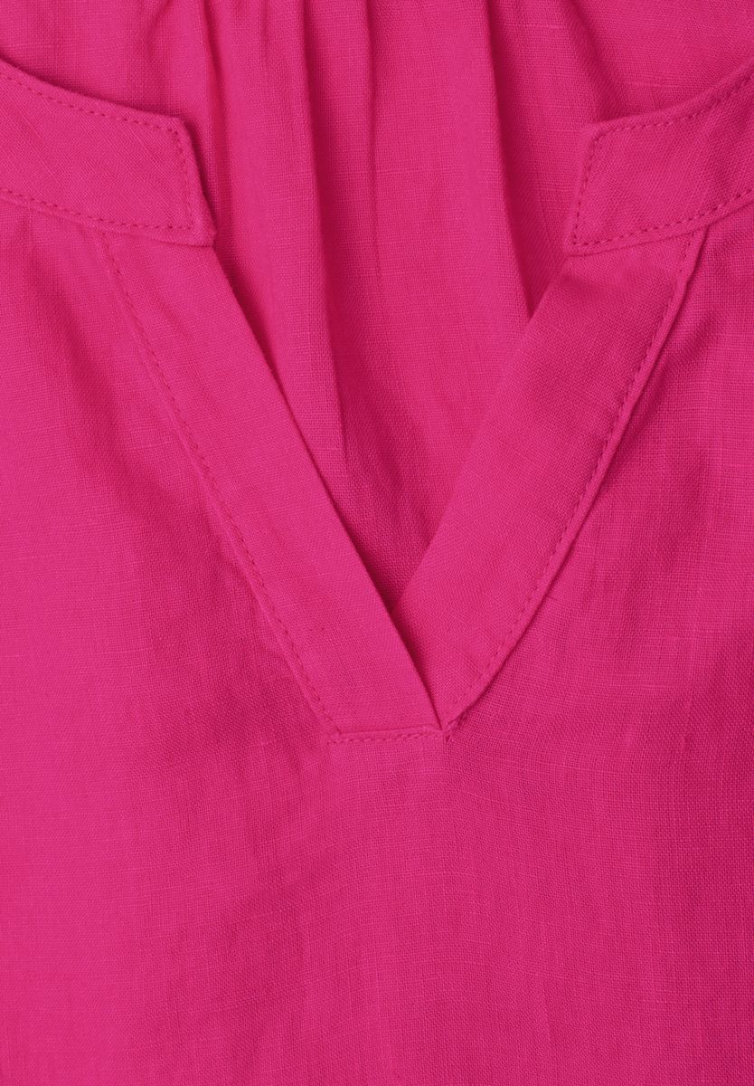 Knielanges Kleid mit Split Neck aus Leinen