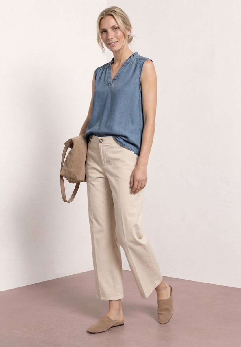 Blusentop mit Rüschen im Denim-Look