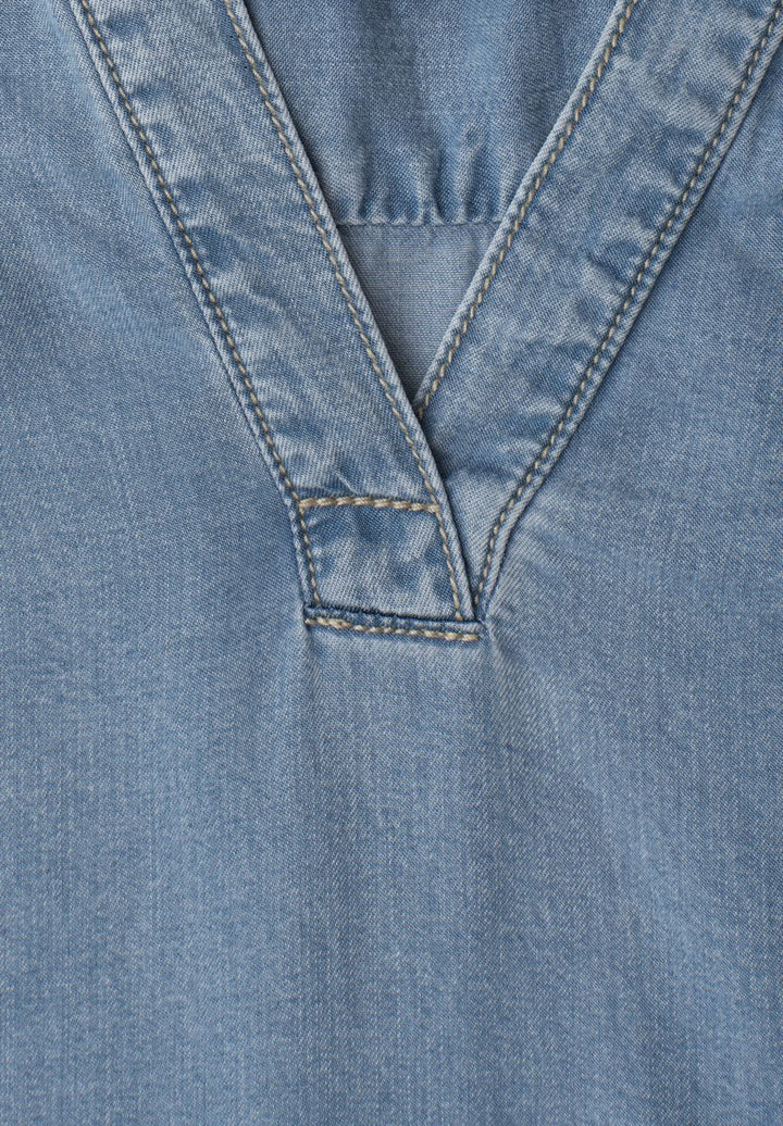 Blusentop mit Rüschen im Denim-Look