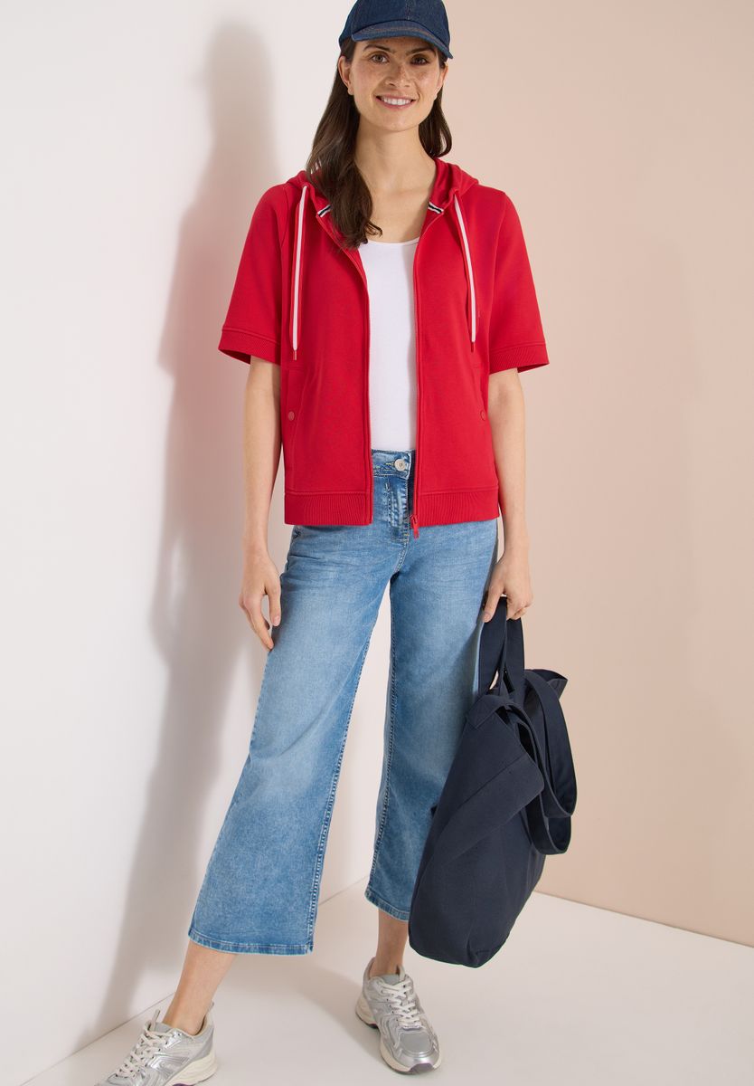 Kurzarm Sweatjacke mit Kapuze