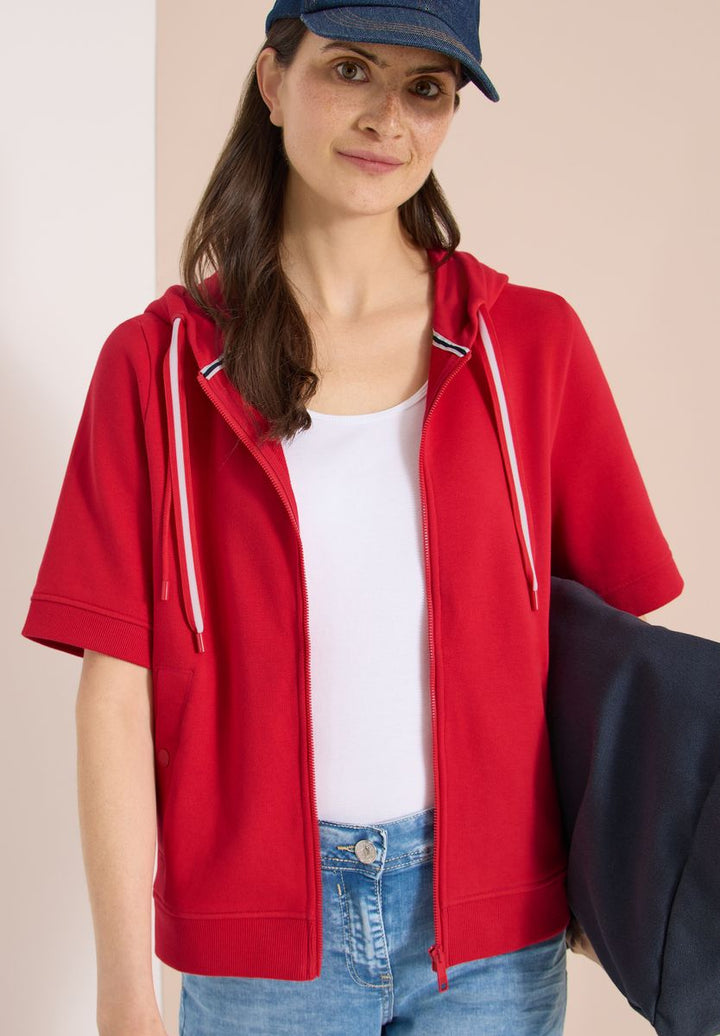 Kurzarm Sweatjacke mit Kapuze