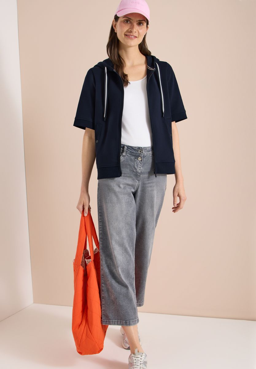 Kurzarm Sweatjacke mit Kapuze