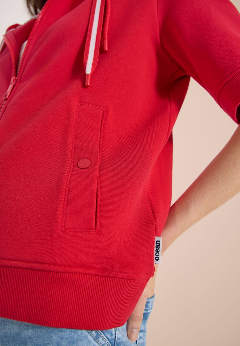 Kurzarm Sweatjacke mit Kapuze