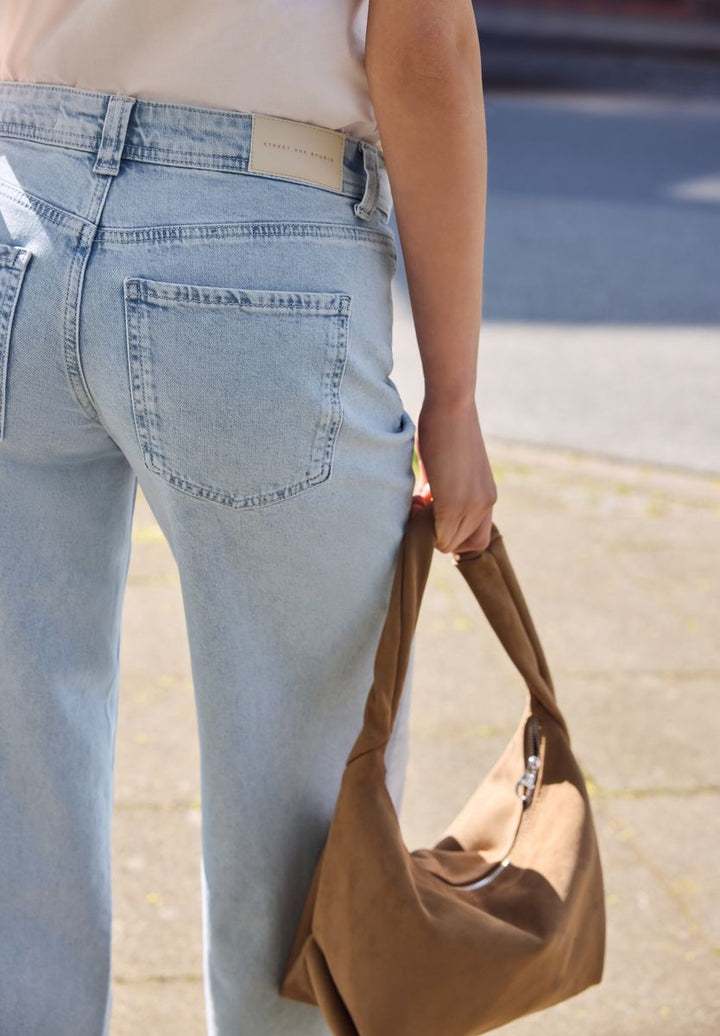 Mid Waist Wide Leg Jeans mit Ziersaum