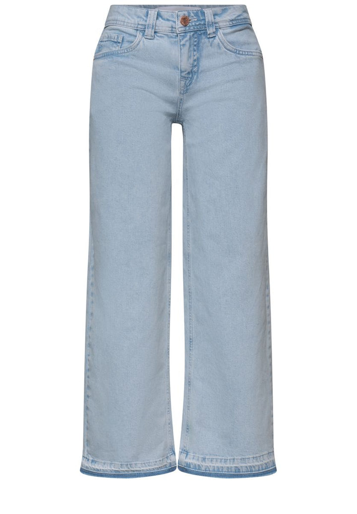 Mid Waist Wide Leg Jeans mit Ziersaum